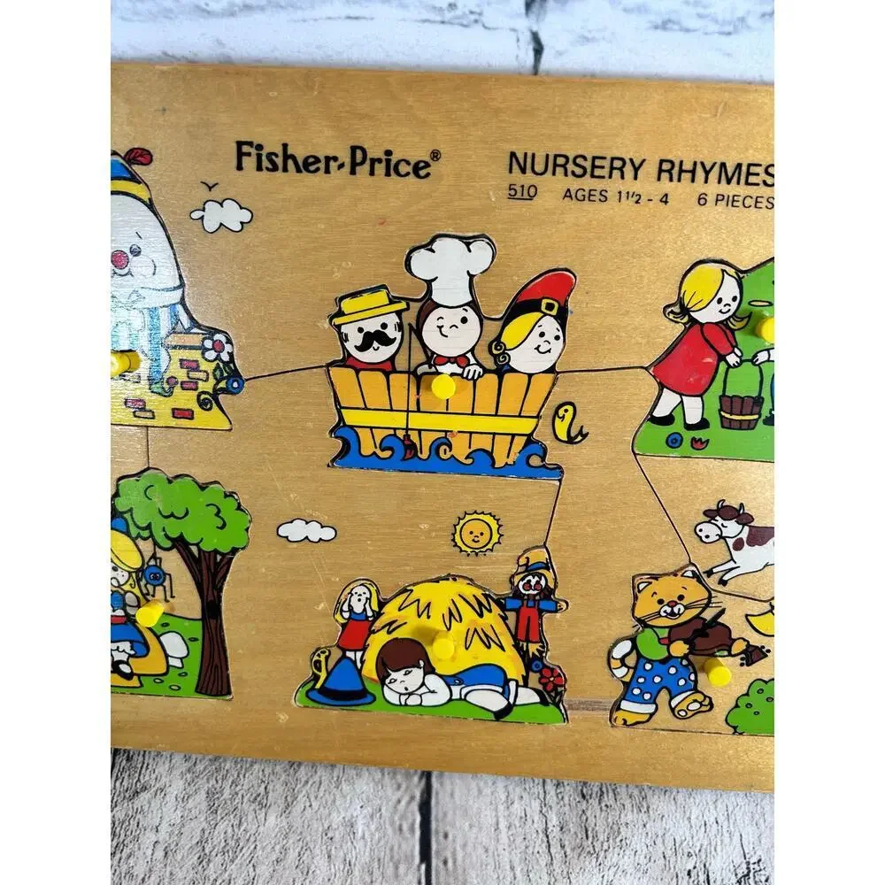 FISHER PRICE Vintage Nursery Rhymes Wooden Peg Puzzle